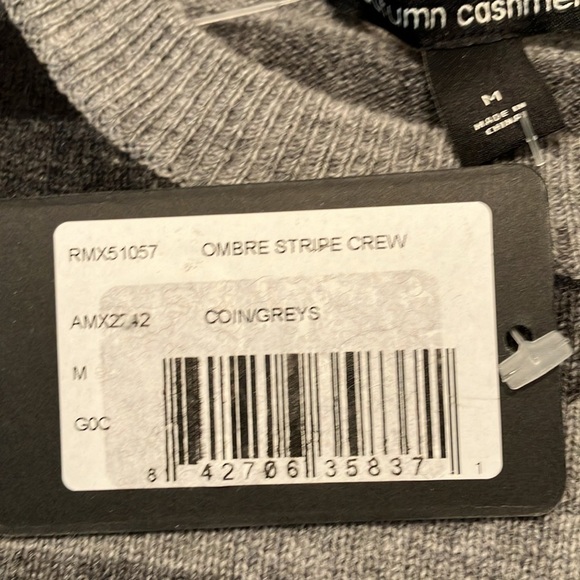 NWT Autumn Cashmere Gray & Black Striped Merino Wool Crew Neck Sweater Medium - Picture 5 of 5